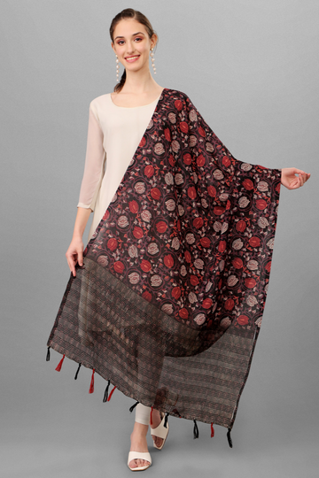 Black Color Ethnic Ajrakh Digital Print Zari Silk Dupatta